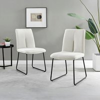 2x Halle Upholstered Fabric Black Leg Modern Kitchen Dining Accent Chairs - Cream