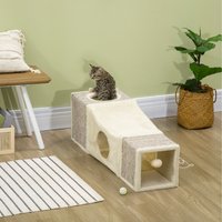 PawHut Cat Tunnel, Large Play Tunnel with Hanging Ball - Cream White