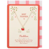 Best Teacher Apple Necklace Gift on Greeting Card - Teacher Appreciation Jewelry - Red