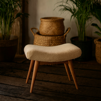 Olbia Boucle Curved Bench 100% Cotton with Mango Wood Legs - Beige