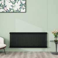 Horizontal Traditional Cast Iron Style Radiator 300-600mm 2 Column Black - Black / 60cm / 146cm