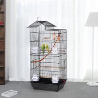 Metal Large Roof Top Bird Cage with Swing - Black