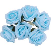 Bunch of 6 Small Foam Tea Roses - Aqua Blue