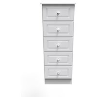 Crystal Ready Assembled 5 Drawer Bedside Cabinet - White Matt