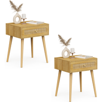 Sienna Bedside Table with Rattan Drawers for Bedroom - Brown / 7.6kg / MDF, Melamine, Rattan, Rubberwood