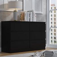 FWStyle Large 6 Drawer Chest of Drawers Matt Black Finish Deep Drawers - Matt Black