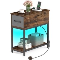 Narrow Side Table with Charging Station - Brown