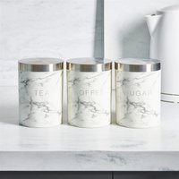 OHS Marble Tea Coffee Sugar Jars Set - White