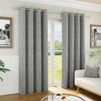 Tivoli Grey Blackout Floral Eyelet Curtains - Grey / 168cm / 183cm