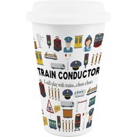 Novelty Train Conductor Ceramic Travel Mug - Reusable Drinks Cup Gift - White
