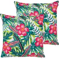 Tropical Pink Flower Outdoor Cushion (Set of 2) - White