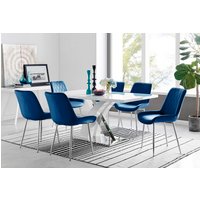 Atlanta 6 White Dining Table and 6 Pesaro Silver Leg Chairs - Navy