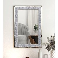 Large Jewel Diamante Wall Mirror 90x60cm - Silver