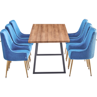 Soho Toga LUX Dining Set with a Table and 6 Velvet Upholstered Chairs - Blue
