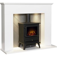 Adam Corinth in White and Grey with Hudson Electric Stove in Black, 48 Inch - Pure white