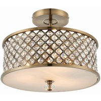 Hudson 3 Light Flush Ceiling Light Antique Brass, Crystal, E27 - Antique Brass
