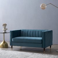 Thom 2 Seater Velvet Sofa With Metal Tipped Legs - Blue Velvet
