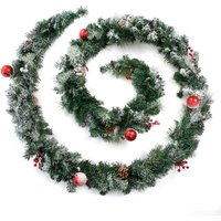 Christmas Snow Flocked Red Decorated Garland - Frosted Red / 360cm / Without lights