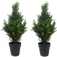 Pair of Artificial Cedar Cypress Topiary UV Resistant - UV Cedar / 20cm