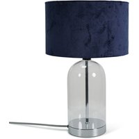 Jessy Glass Table Lamp - Chrome / Navy Blue Velvet Shade