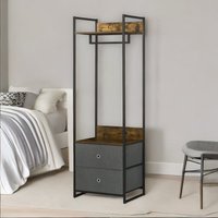 Industrial Hall Tree Coat Rack With 2 Fabric Drawers - Brown
