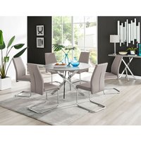 Novara Grey Concrete Effect 120cm Round Dining Table And 6 Lorenzo Chairs - Cappuccino