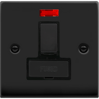 Matt Black 13A Fused Ingot Connection Unit Switched With Neon - Matt Black