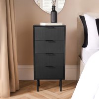 Ribbed Drawer Wooden Bedside Table - Black / 78cm