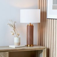 Wood Effect Ceramic Tall Table Lamp with Shade - Brown