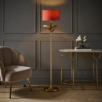 Christina Palm Leaf Floor Lamp with Fabric Drum Shade and LED Bulb - Rust