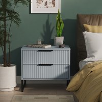 Fluted Ready Assembled 2 Drawer Side Table - Denim Blue