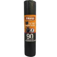 Hero 90L Heavy Duty Bin Bags Sacks Large Pack of 5 - Black