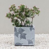 Stone Effect Garden Planter with Leaf Embossed Design - Grey / 29.5cm
