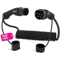 Cord Coiled 10m EV Charging Cable 230V 32A 7.4kW Portable Fast Charger UK Plug - Black