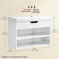 VASAGLE Shoe Storage Bench with Padded Seat - White / 30cm