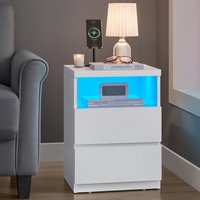 LED Nightstands with Drawers, Set of 2 - White