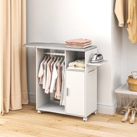 HOMCOM Rolling Ironing Board Cabinet with Storage - White