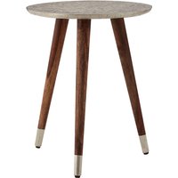 Boho White Finish Carved Metal Top Side Table - White