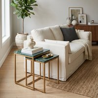 Varana Nest Of Two Green Marble Top Tables - Gold, Green