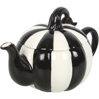 Ceramic Black and White Striped Pumpkin Teapot - Black and White