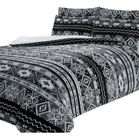 Aztec Printed Teddy Duvet Set - Grey / King