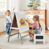 Kids Dual-sided Art Easel with Chair - Grey