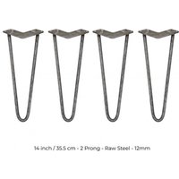 4x 14 Hairpin Legs 2 Prong 12mm Raw Steel - Grey