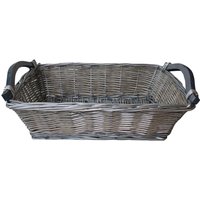 Antique Wash Wicker Tray with Wooden Handle - Grey / 9cm