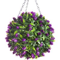 Best Artificial Outdoor 28cm PurpleTulip Hanging Basket Flower Topiary Ball - Purple