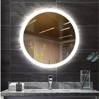 LED Wall Mirror Illuminated Anti Fog One Touch Switch Round Large - Silver