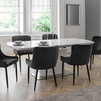 Como White High Gloss Table and Luxe Chairs Set - Grey / 1 Table and 6 Chairs