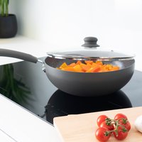 Durastone Grey 28cm Aluminium Non-Stick Wok with lid - Grey