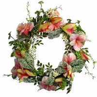 Leaf Artificial Pink Lily Flower Wreath - Pink