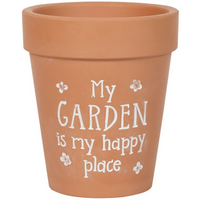 My Garden Is My Happy Place Terracotta Plant Pot with Flower Details - Brown